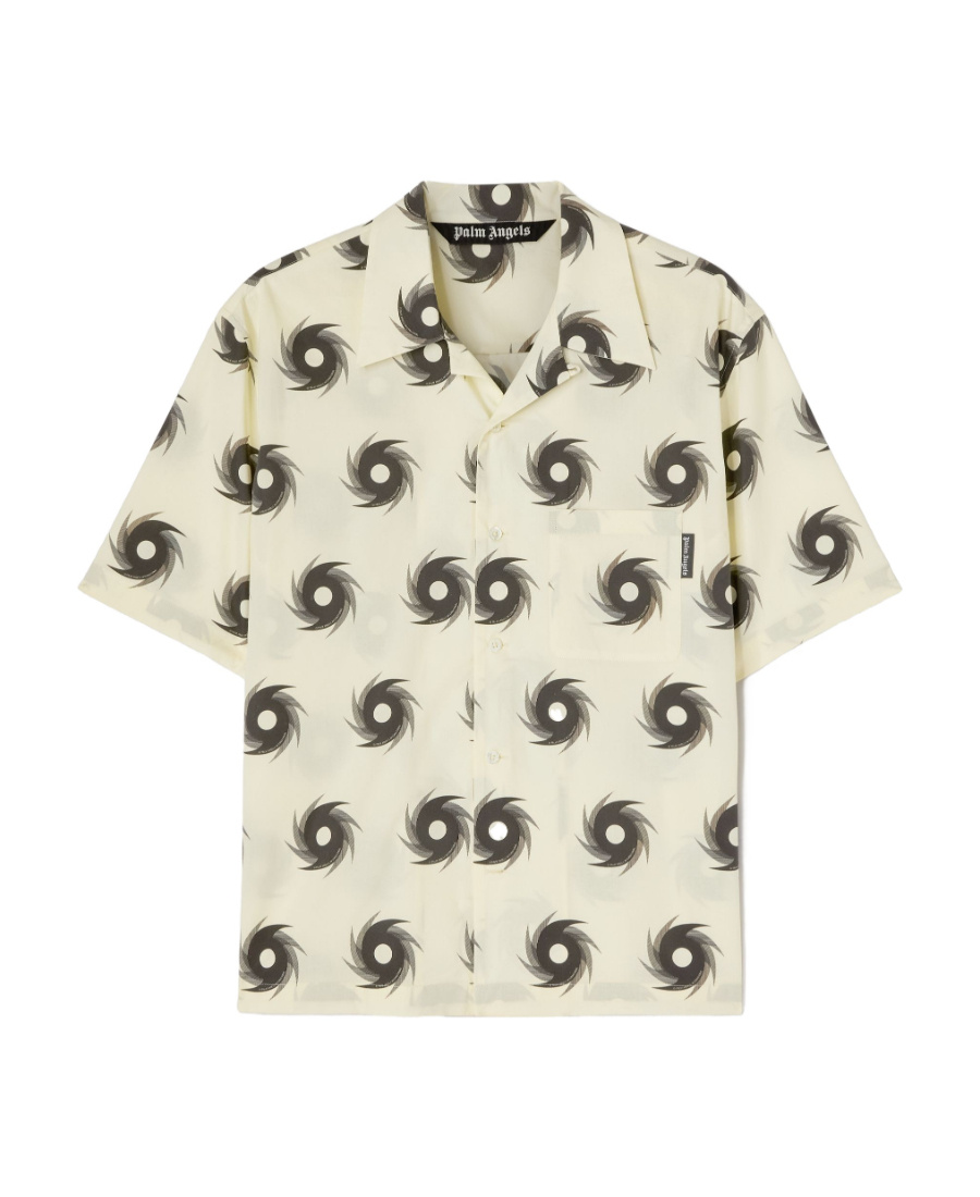 Palm Angels Hurricane-print Cotton Bowling Shirt In White