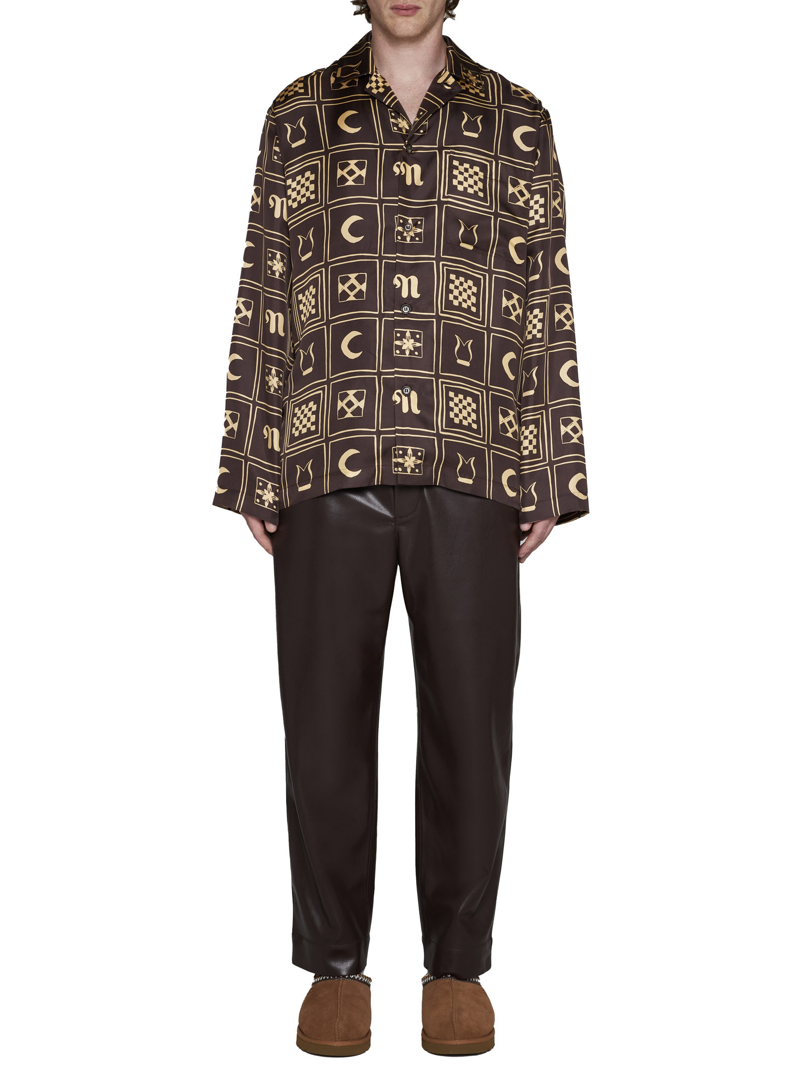 Nanushka Kopjafa-print Silk Shirt In Brown