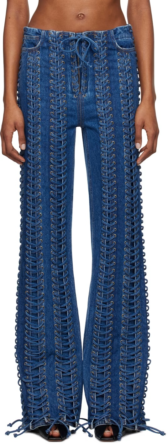 Jean Paul Gaultier Lace-up Jeans In Blue
