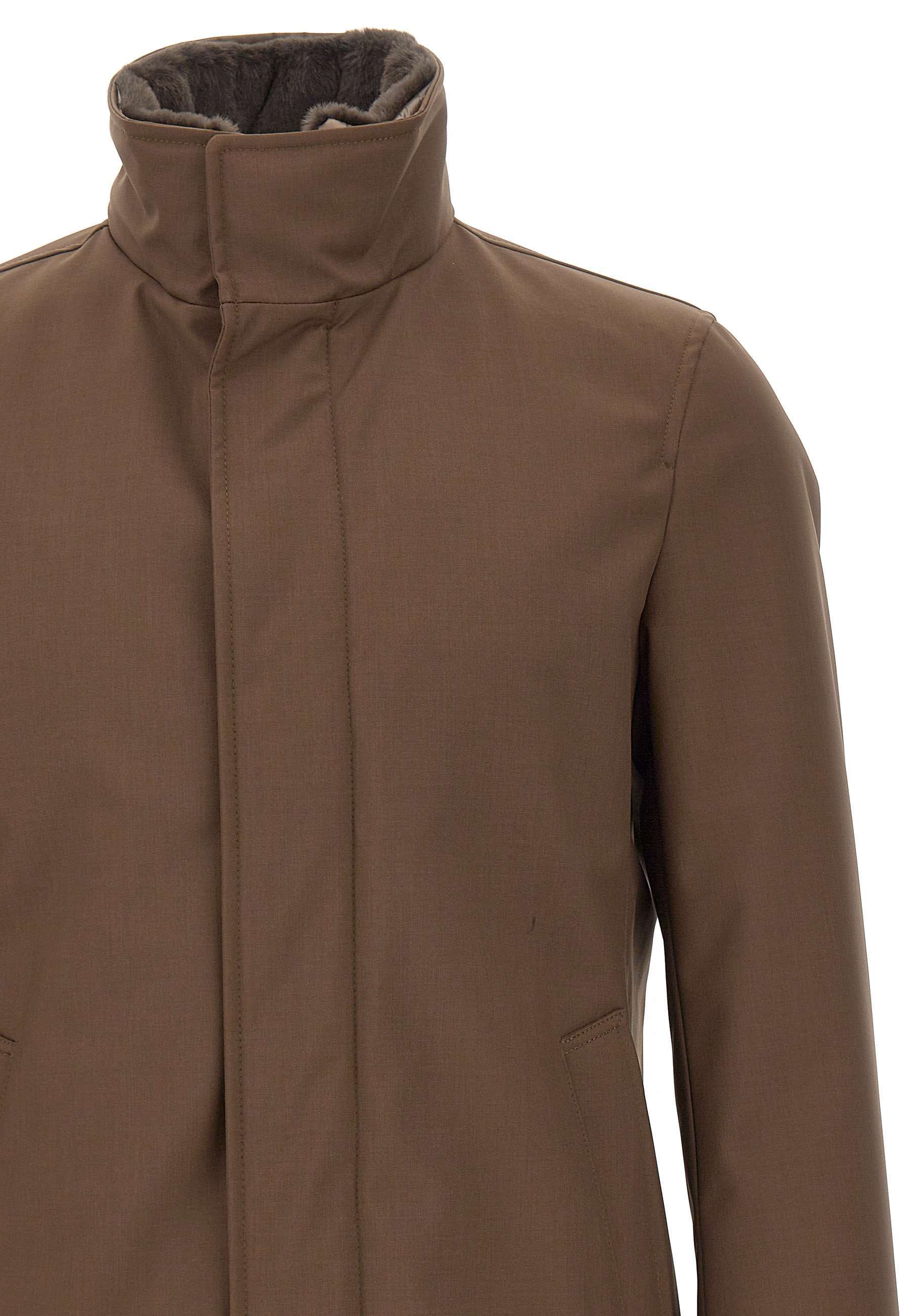 Herno Carcoat In Woolen Melange Twill In Brown