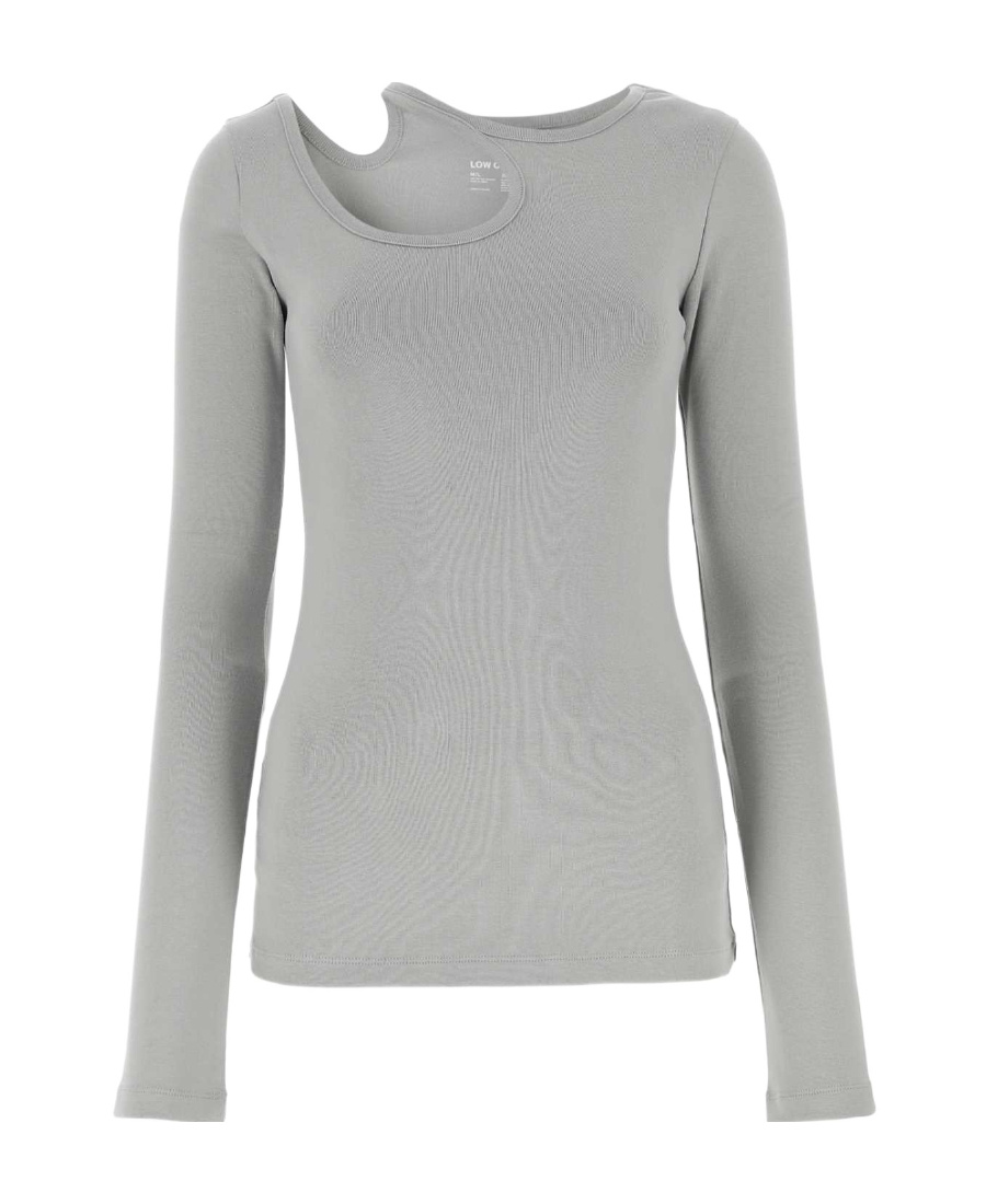 Low Classic Ribbed Crewneck Long Sleeve Fitted Top In Gray