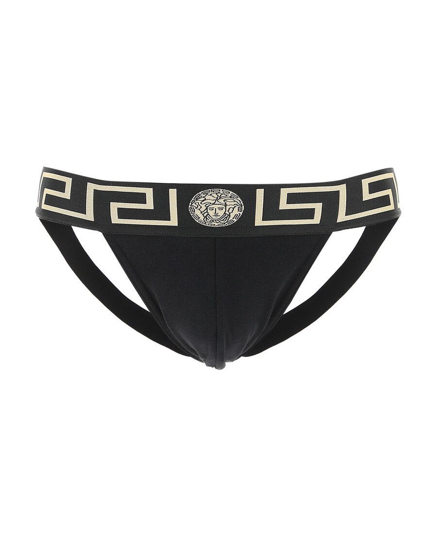Versace Greca Border Elastic Waistband Briefs In Black