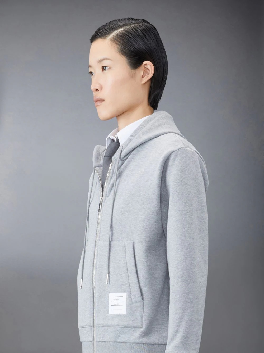 Thom Browne Center-back Stripe Zip-up Hoodie In Gray