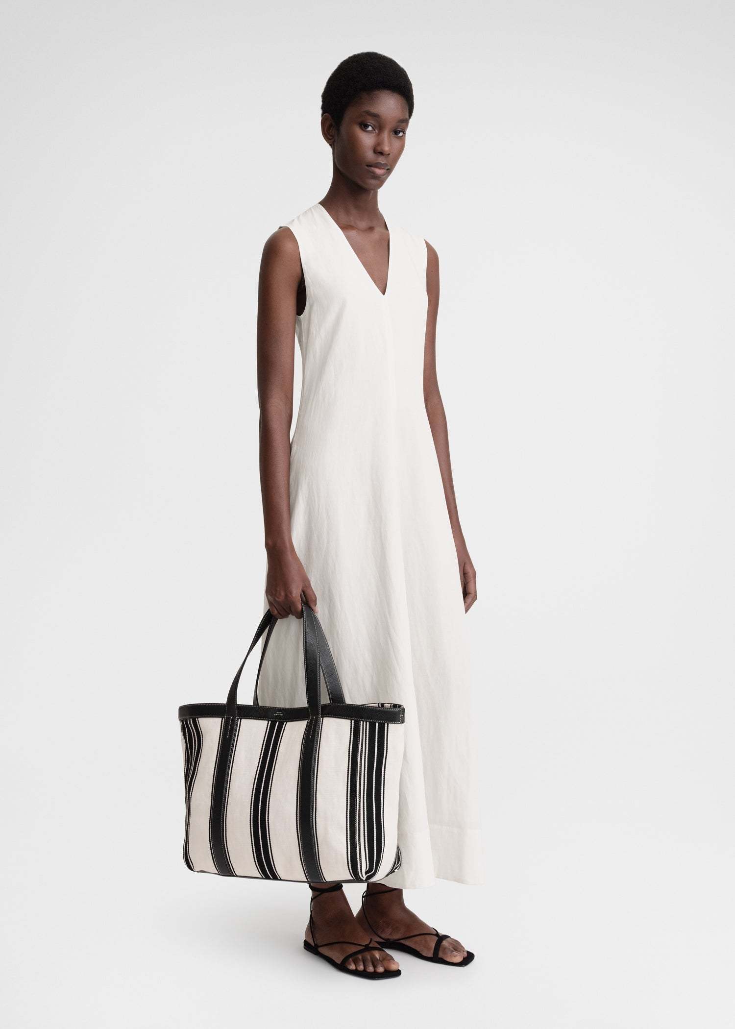 Totême Striped Canvas Tote In Black