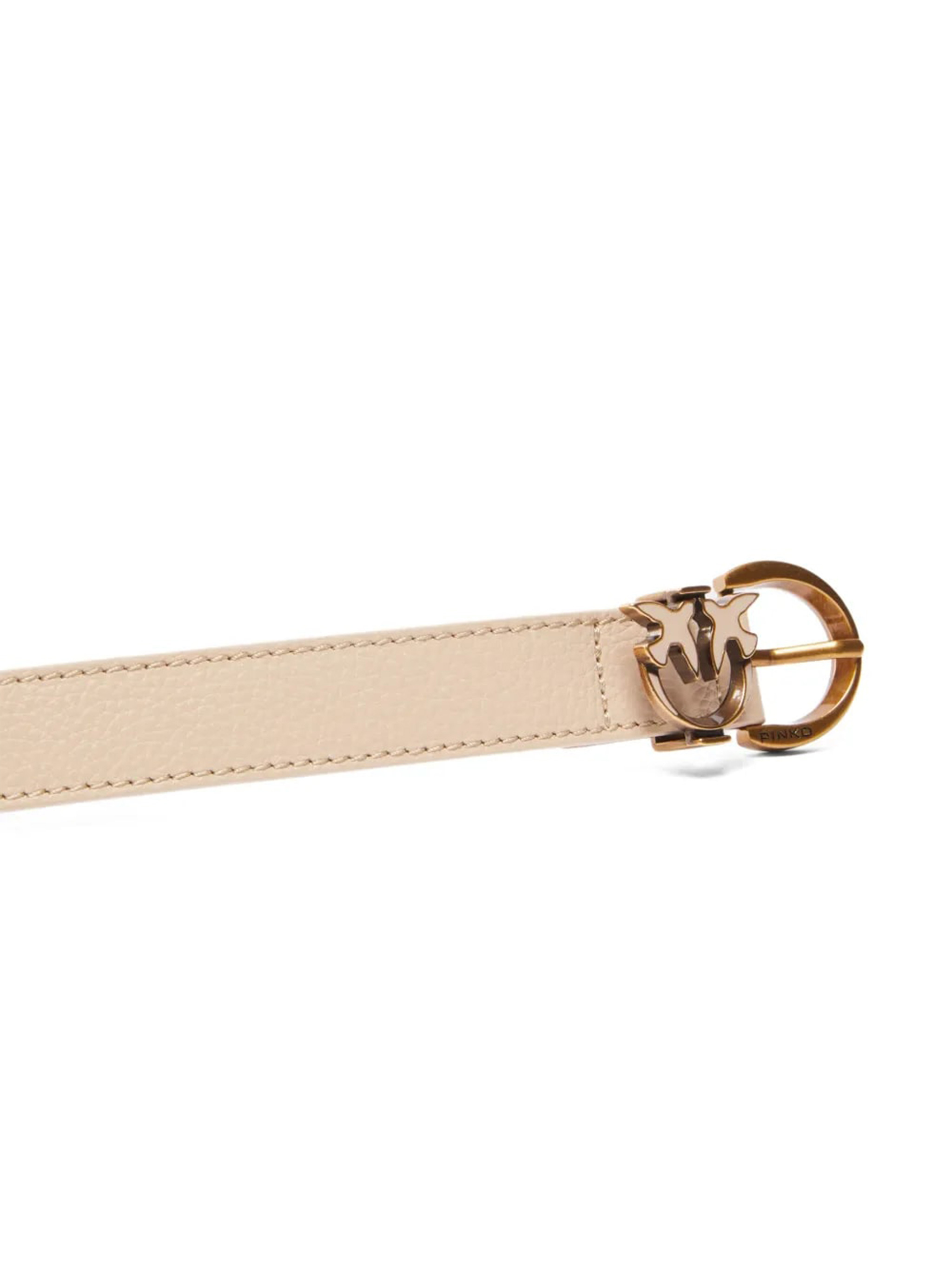Shop Pinko Tumbled Leather Belt With Love Birds Detail In Nude