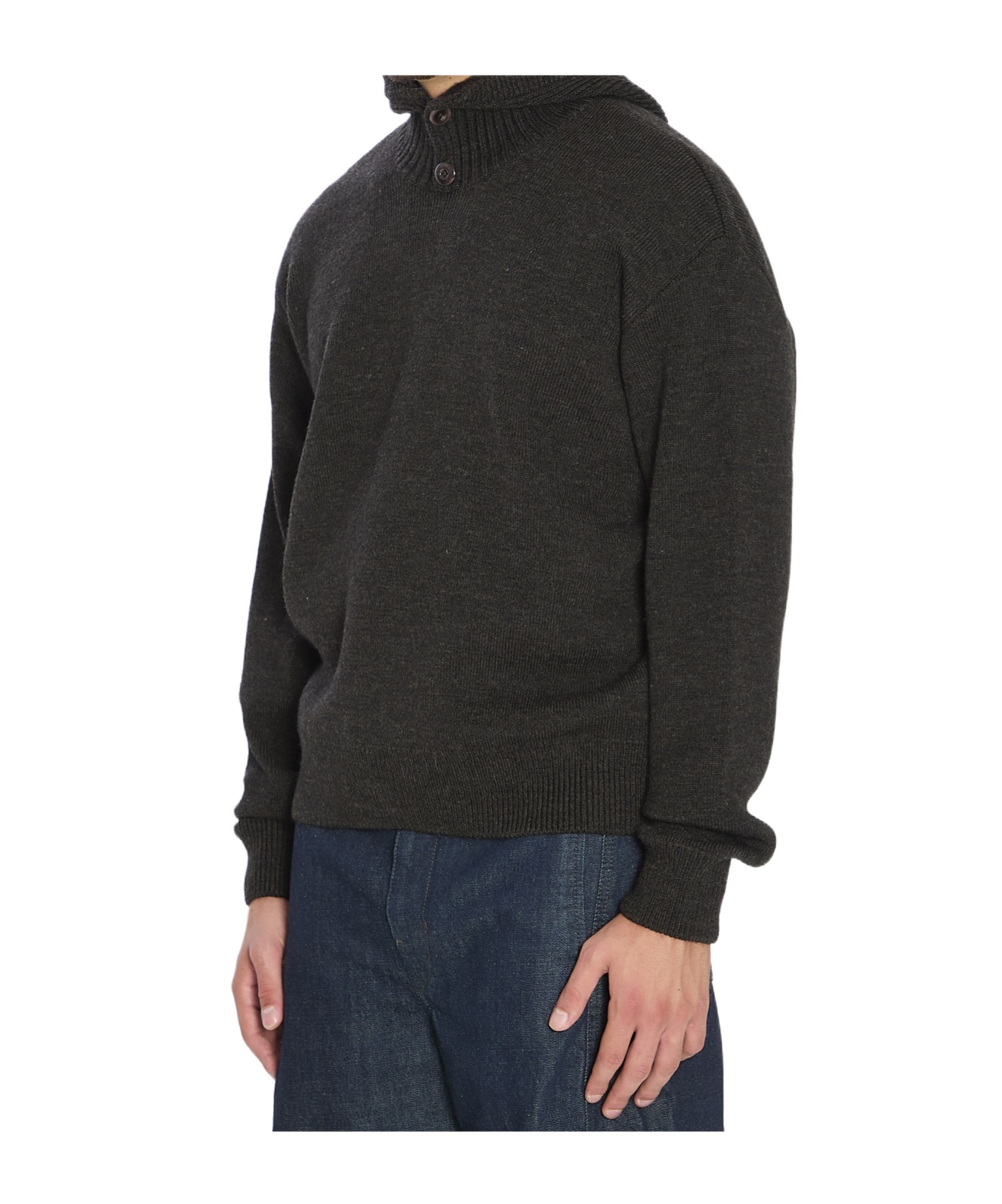 Lemaire Alpaca Wool Hooded Buttoned Sweater In Black