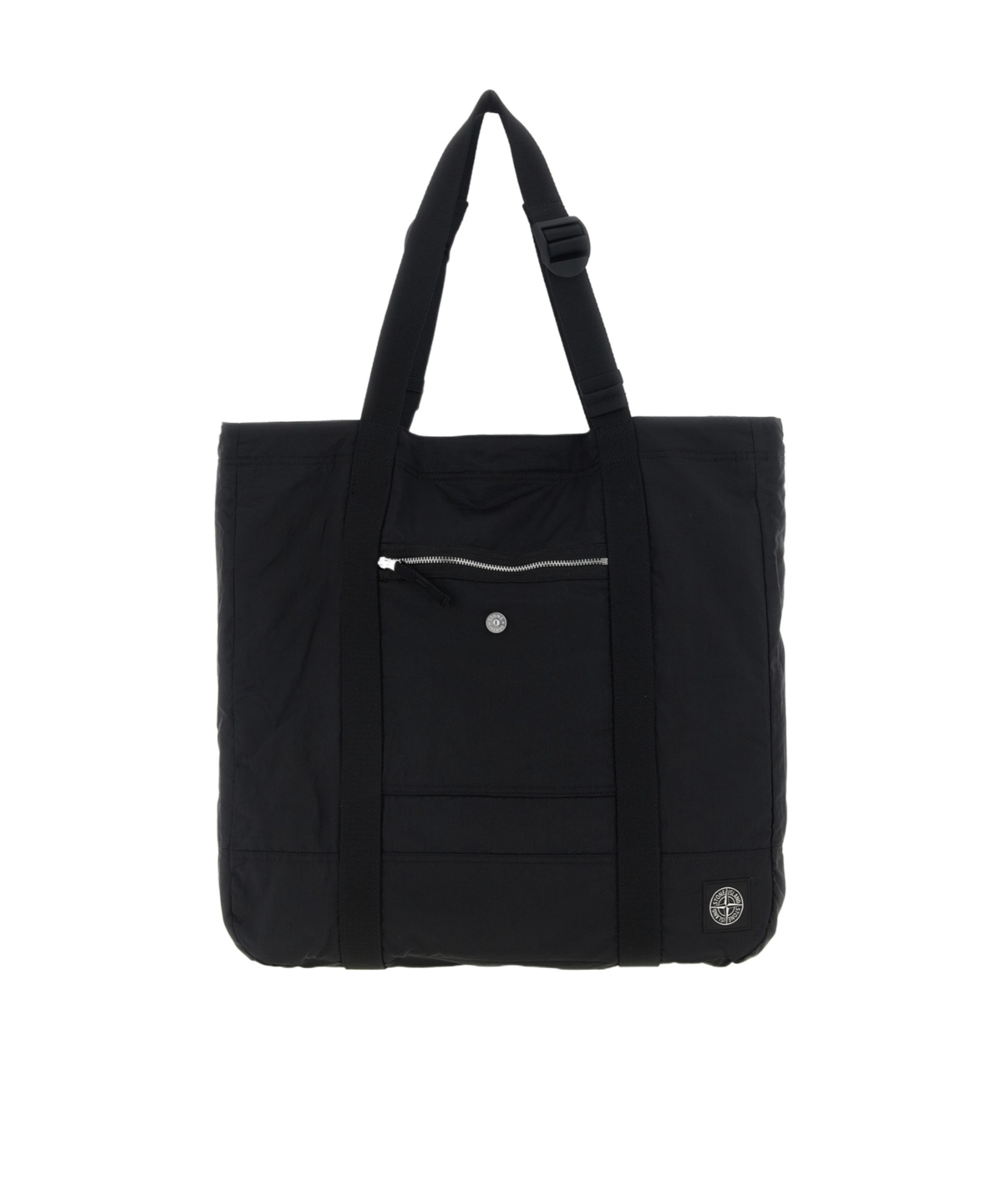 Stone Island Logo Patch Shopping Bag Tote Bag Black In Black
