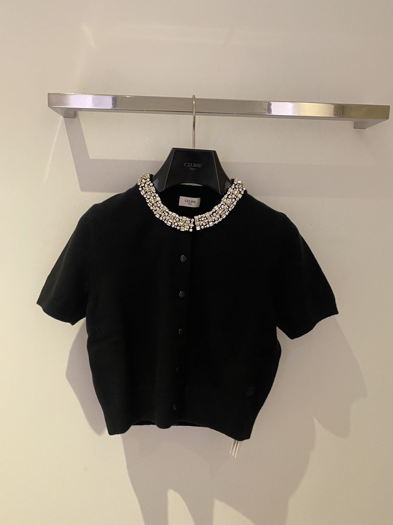 Celine Short-sleeved Cashmere Sweater With Round Neck In Black