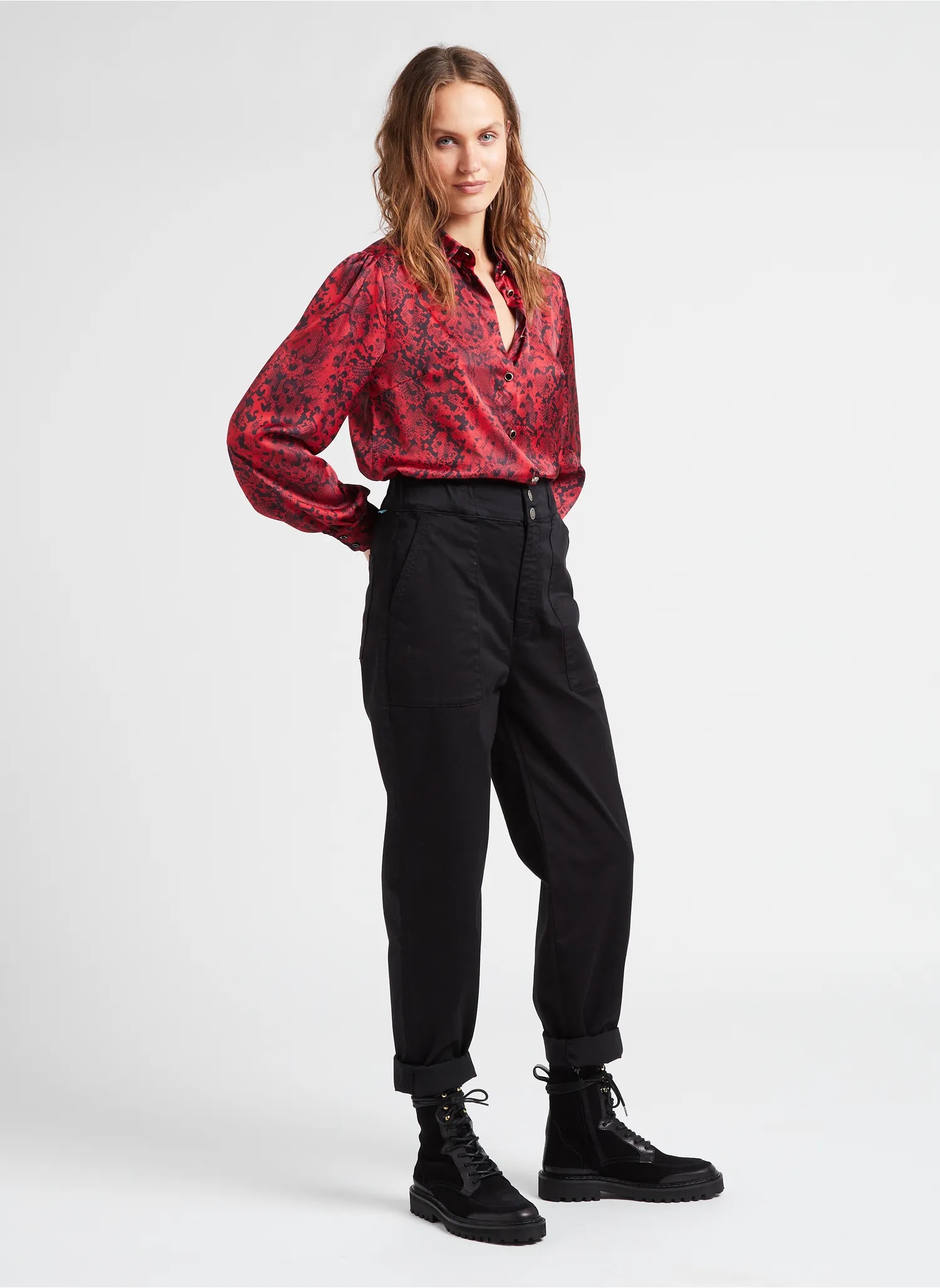 Liu •jo Snake-print Long-sleeve Shirt In Red