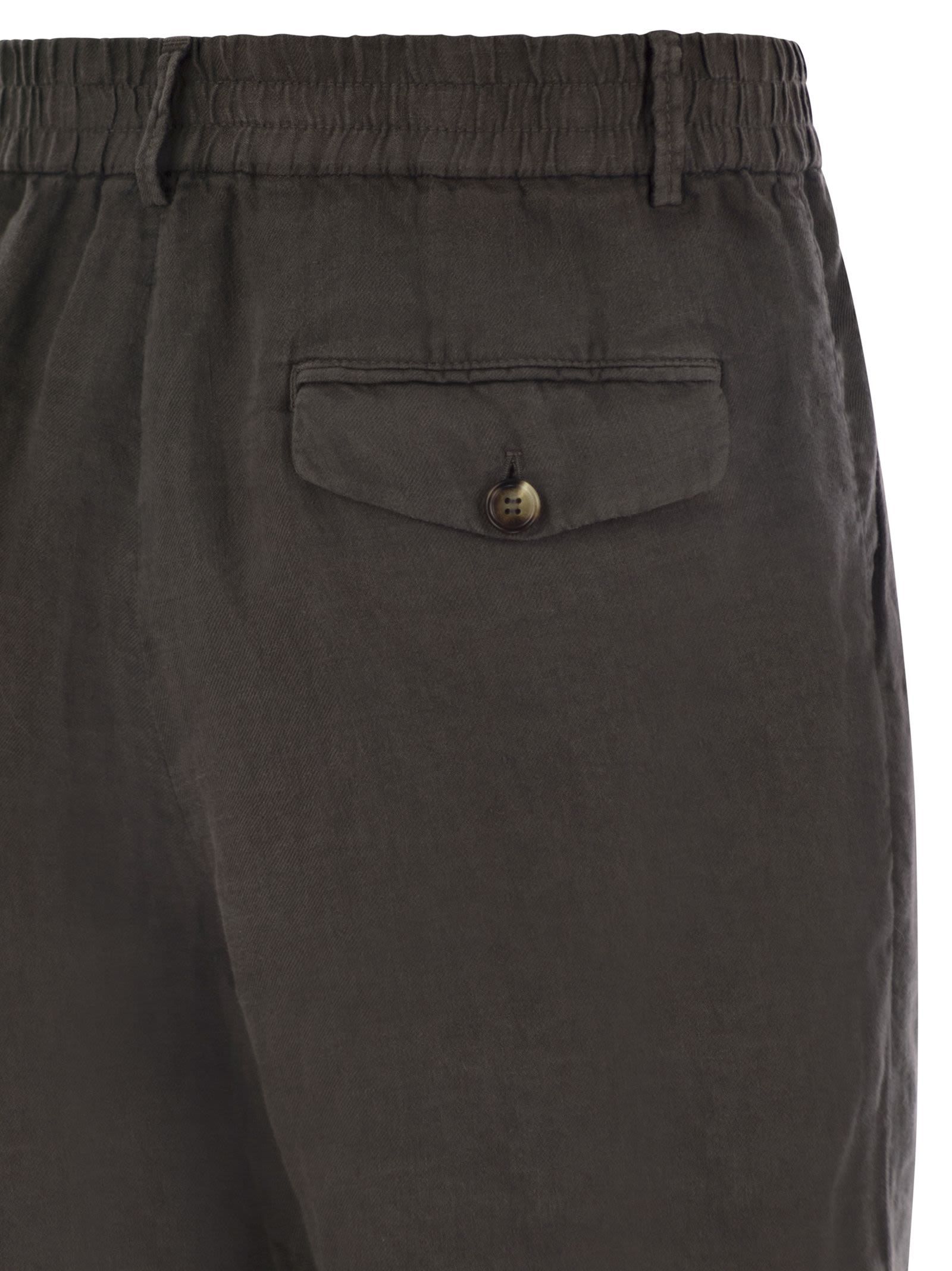 Brunello Cucinelli Bermuda Shorts In Light Délavé Linen Canvas In Black