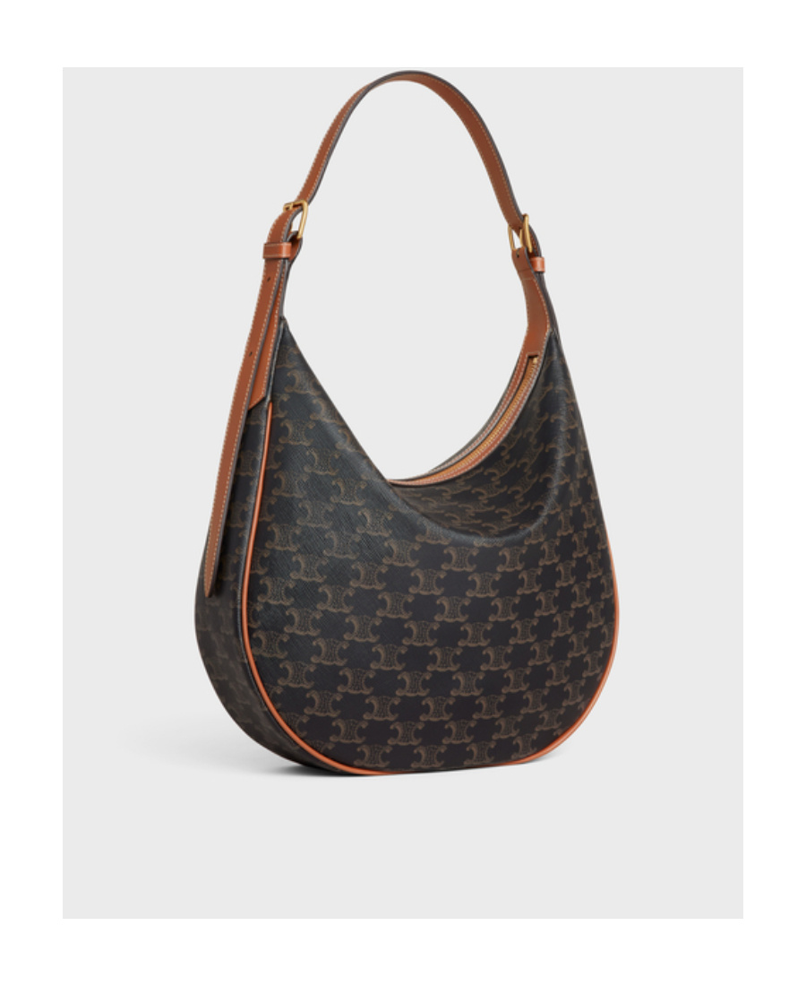 Celine Heloise Triomphe Printed Zipper Shoulder Bag In Brown