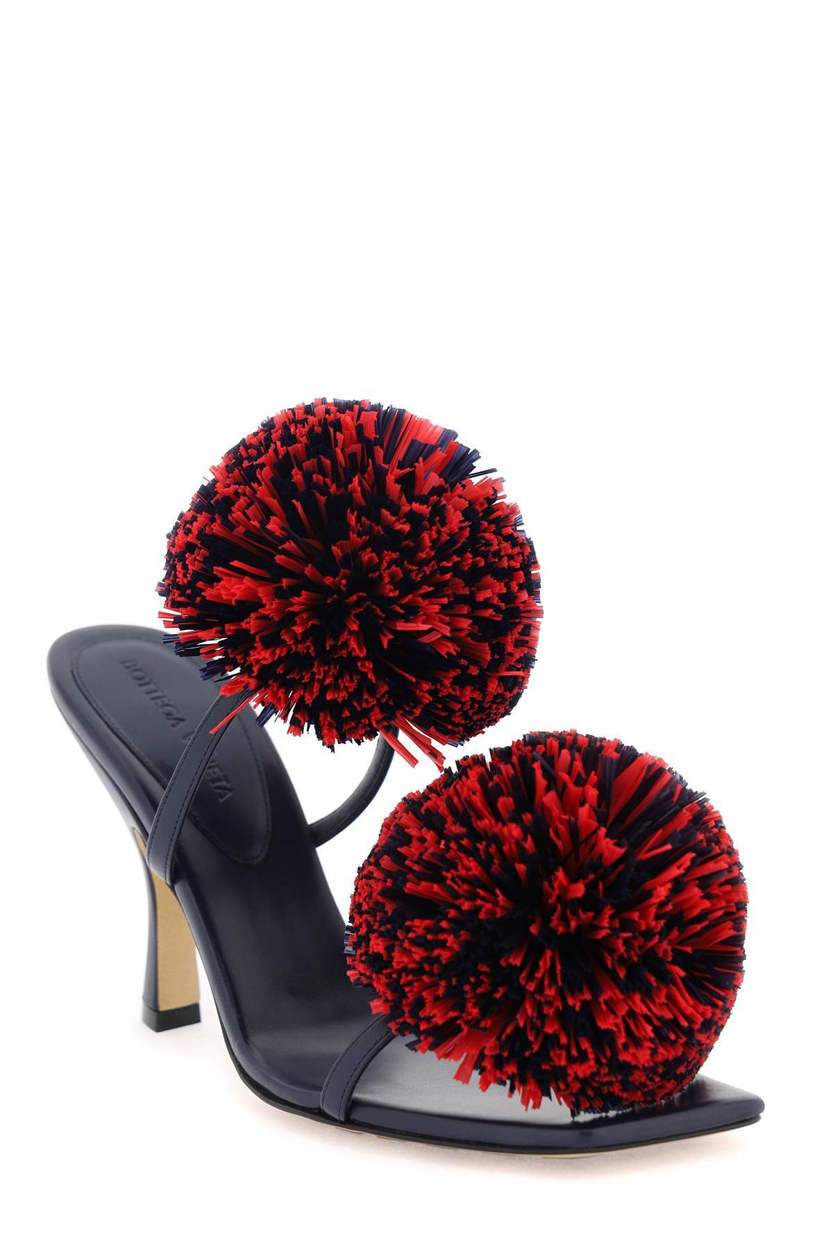Bottega Veneta Adam Leather Two-band Pom Sandals In Black