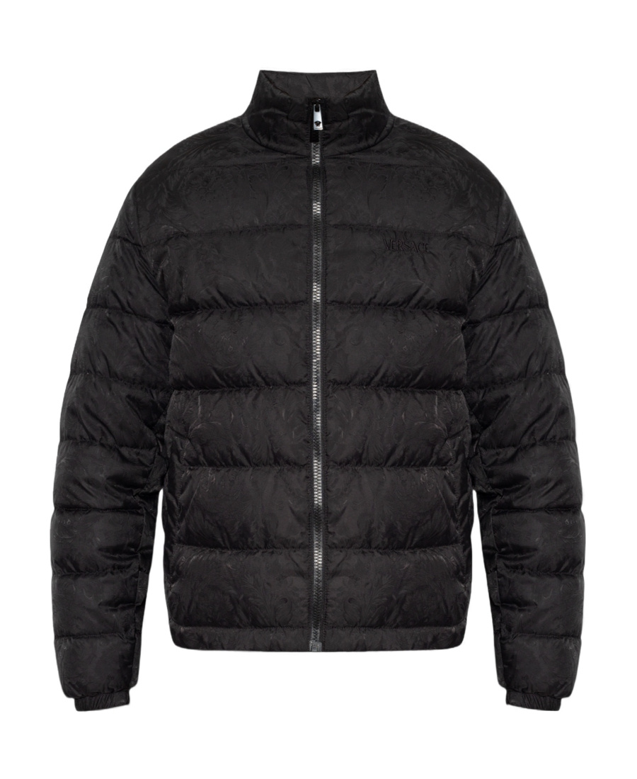 Versace Barocco Jacquard Zip-up Puffer Jacket In Black