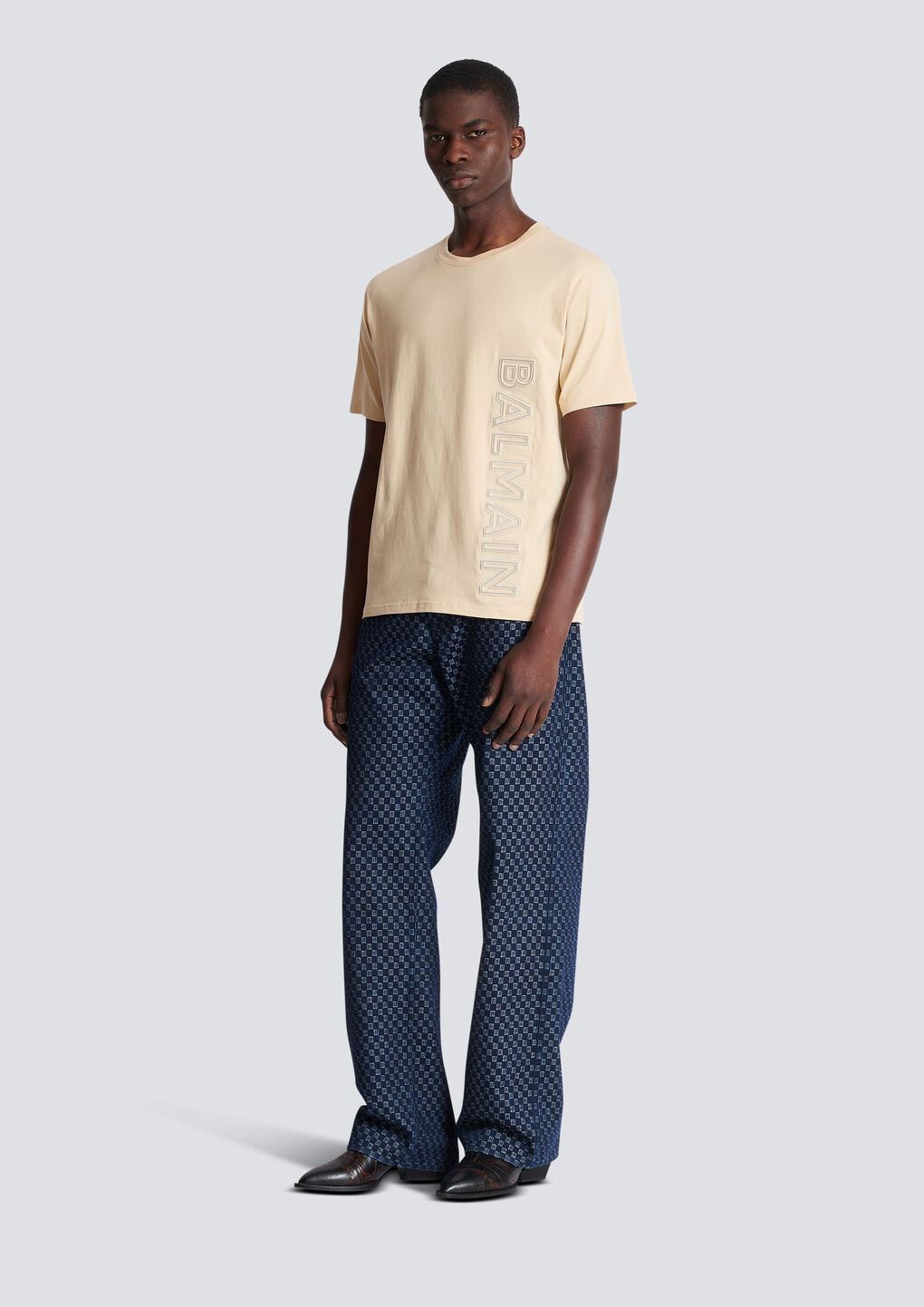 Shop Balmain Embossed T-shirt In Nude
