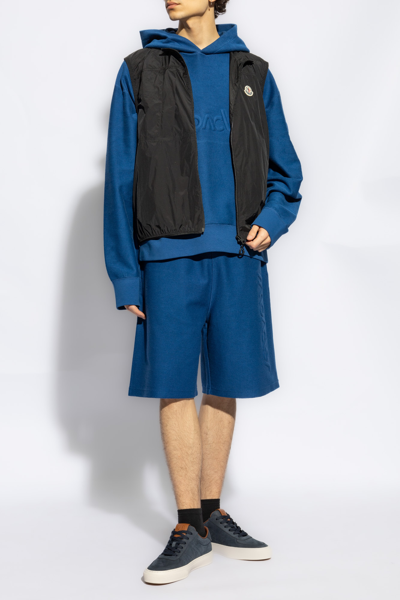 Moncler Drawstring Knee High Shorts In Blue