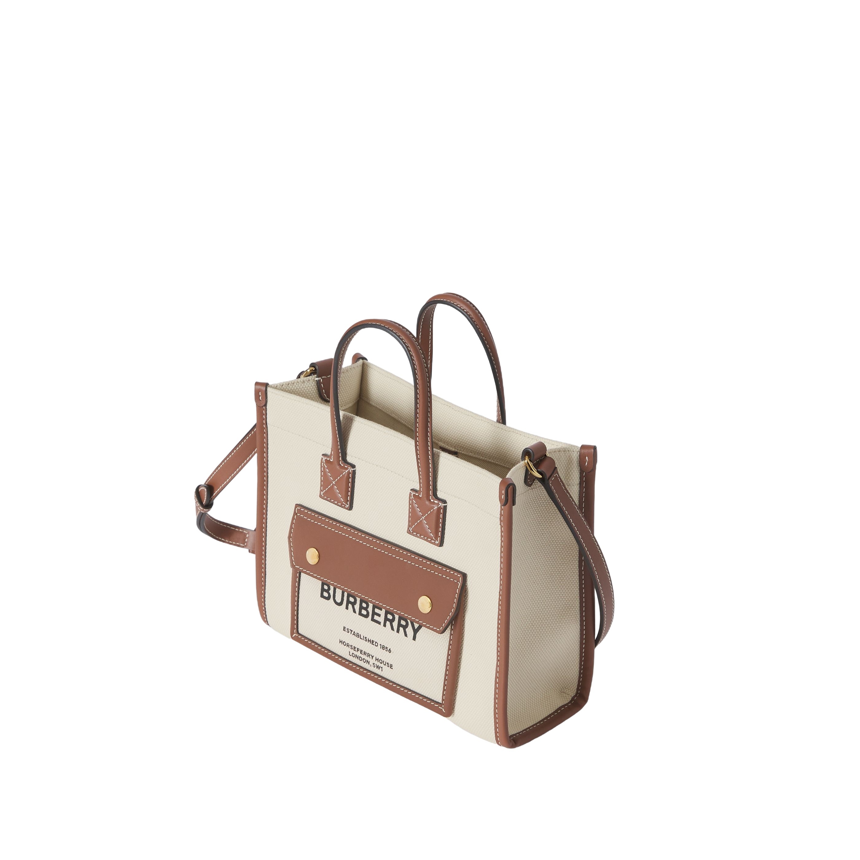 Burberry Frey Rectangular Cotton Shoulder Bag With Leather Trim In Nude