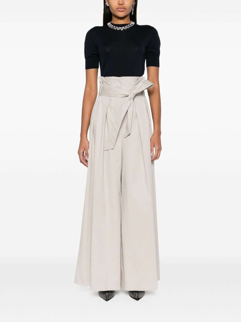 Moschino Pleated Twill Wide Trousers In White