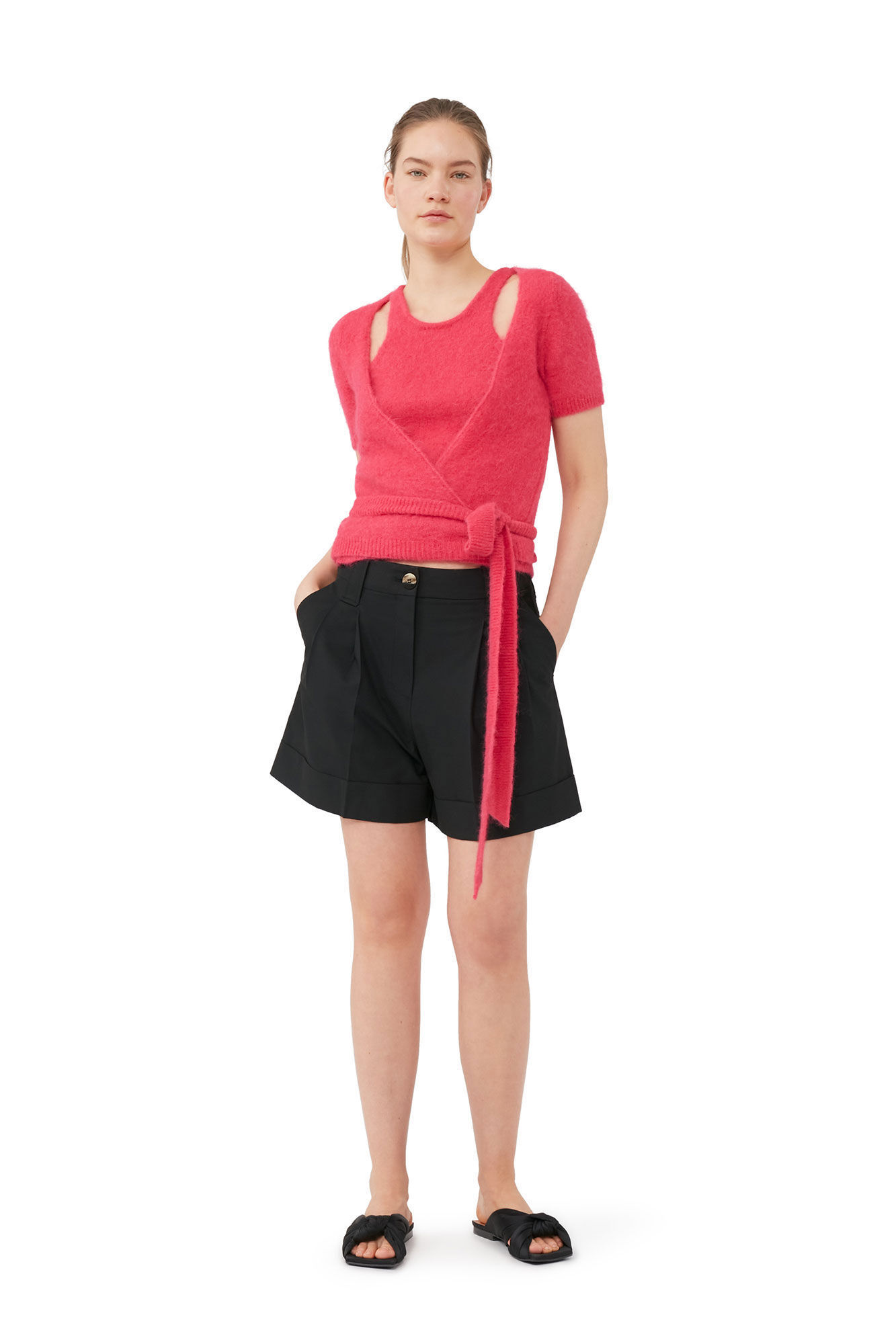 Ganni Drapey High-waisted Shorts In Black