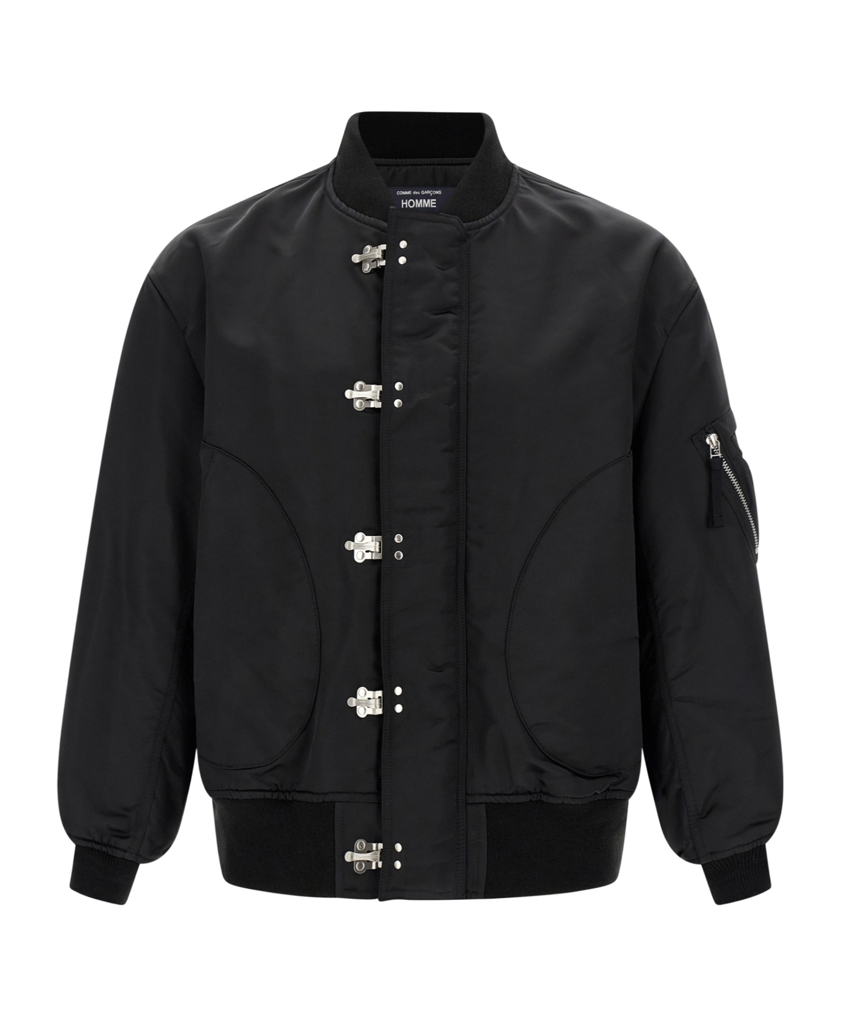 Comme Des Garçons Nylon Bomber Jacket With Ribbed Knit Cuffs And Padded Lining In Blue