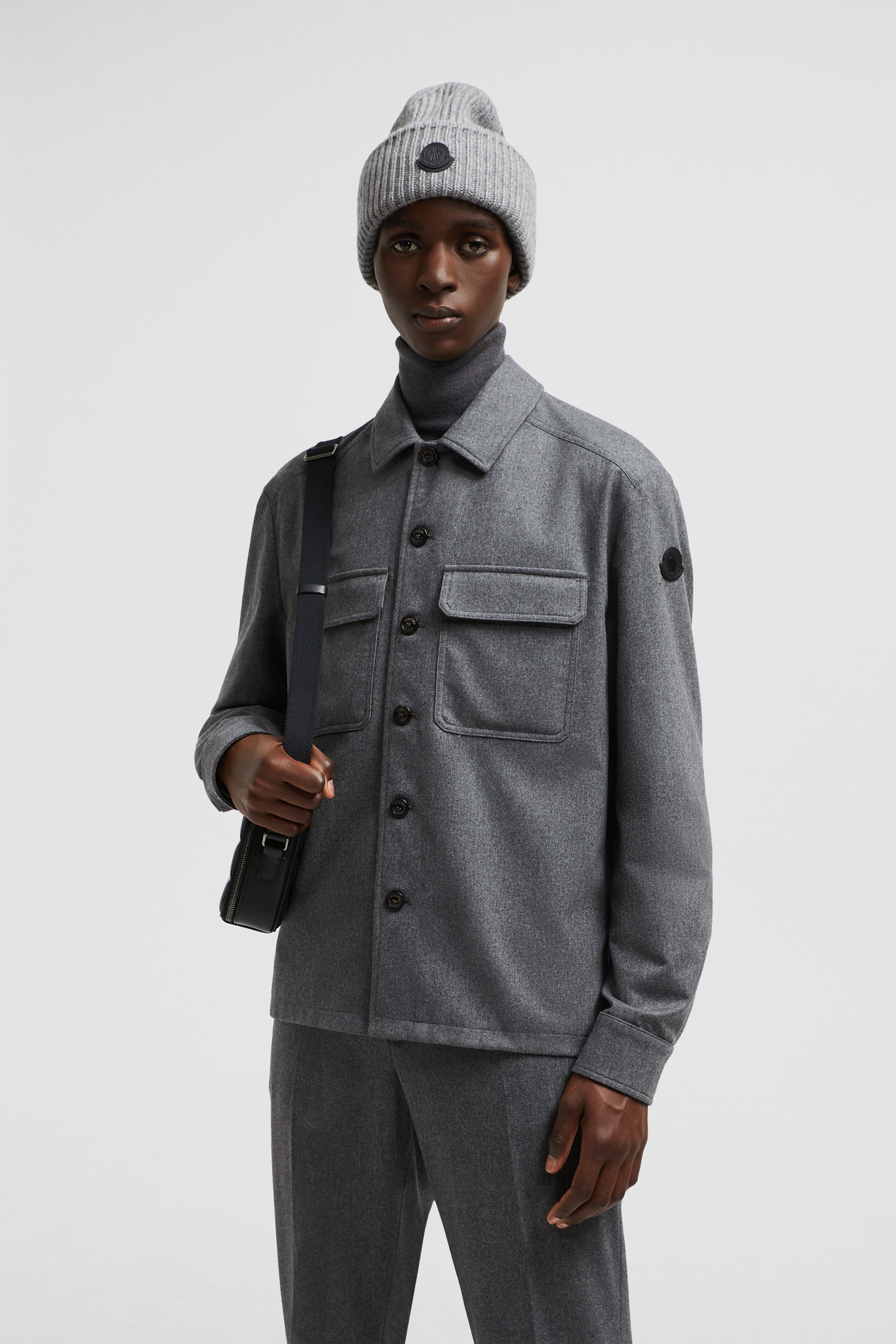 Moncler Logo Patch Long-sleeved Shirt In Gray