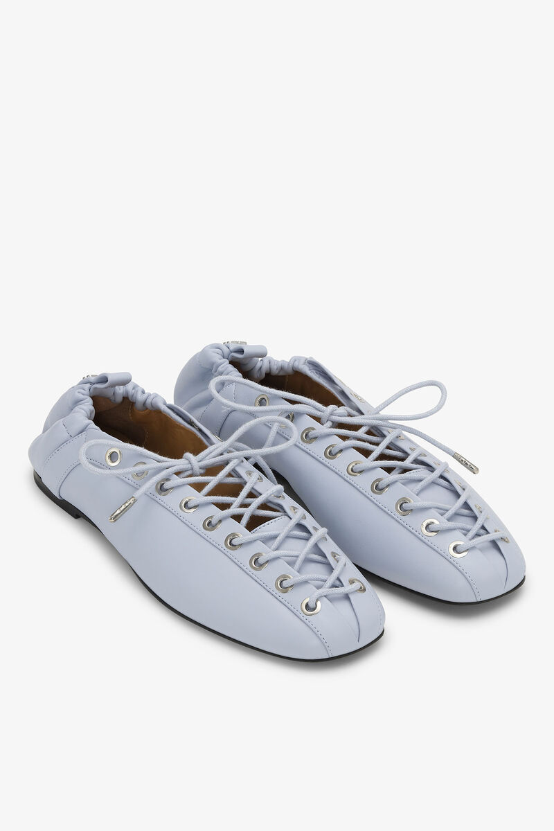 Ganni Light Blue Lace-up Ballerinas In White