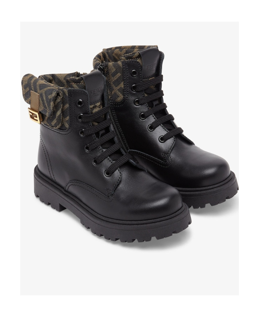 Fendi Ff-print Leather Boots In Black