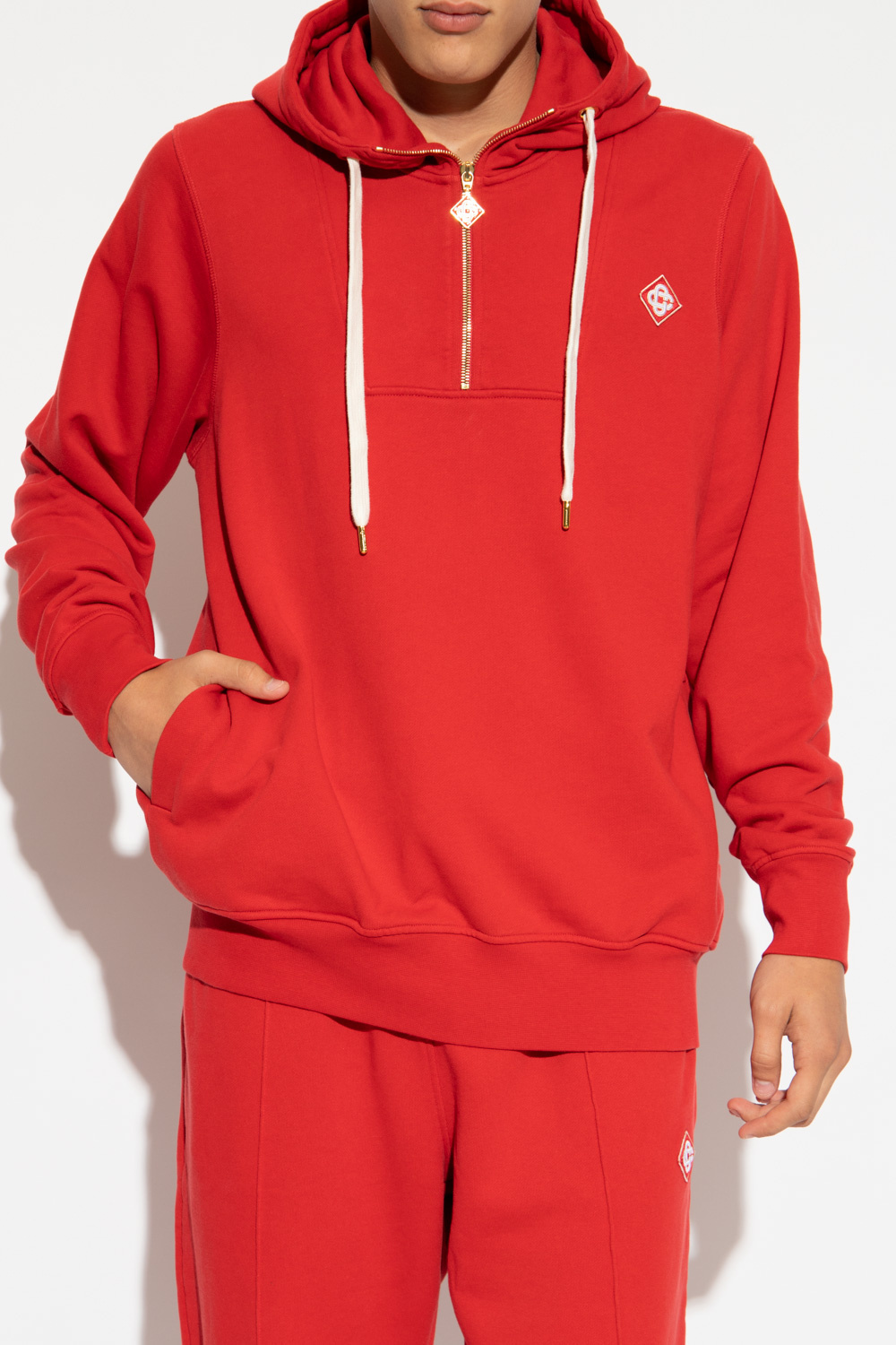 Casablanca Logo-patch Zip-neck Hoodie In Red
