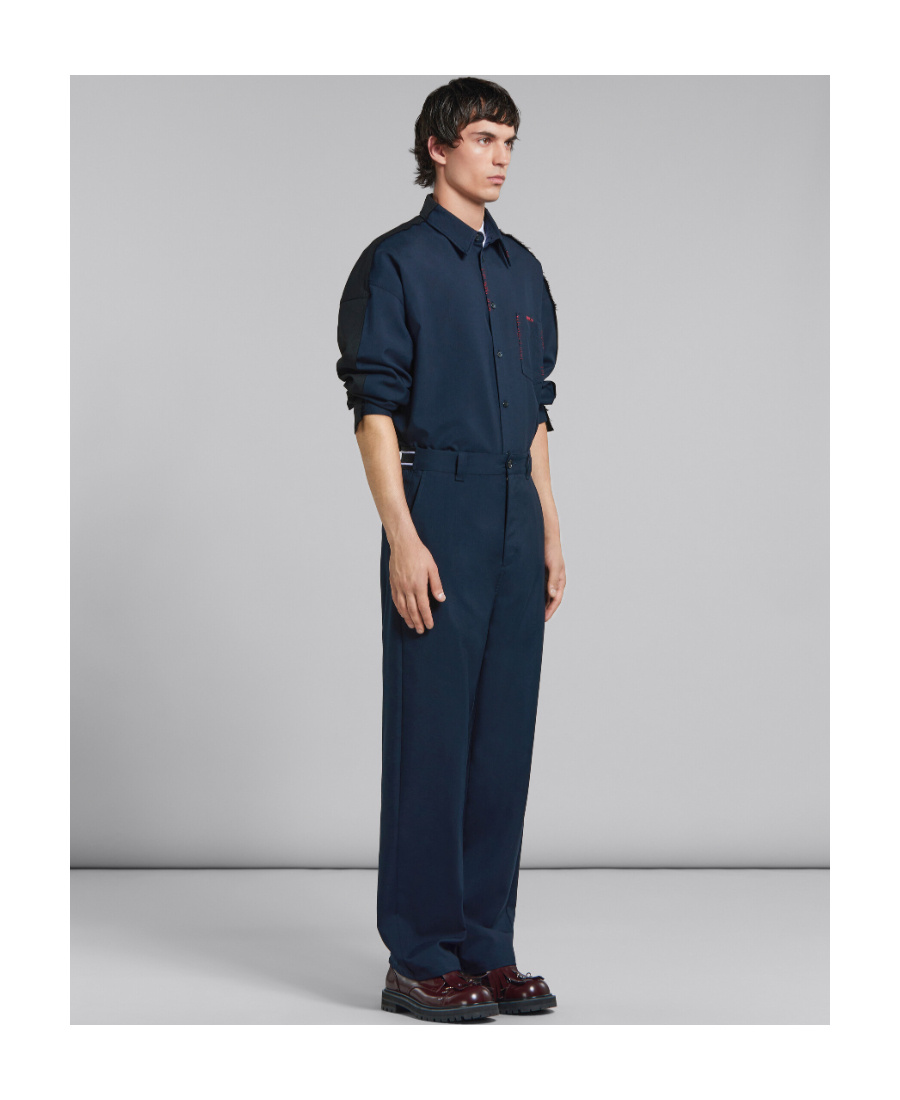 Marni Cool Wool Shirt With Contrast Stitching Shirt And Blouse Black In Black