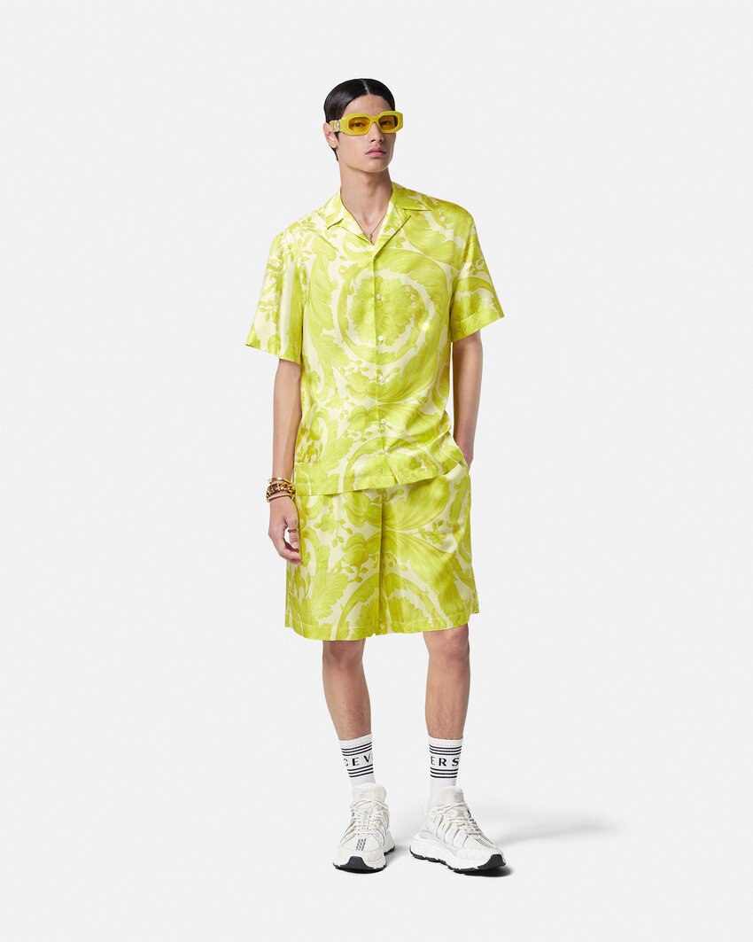Versace Barocco-printed Elasticated Waistband Shorts In Yellow