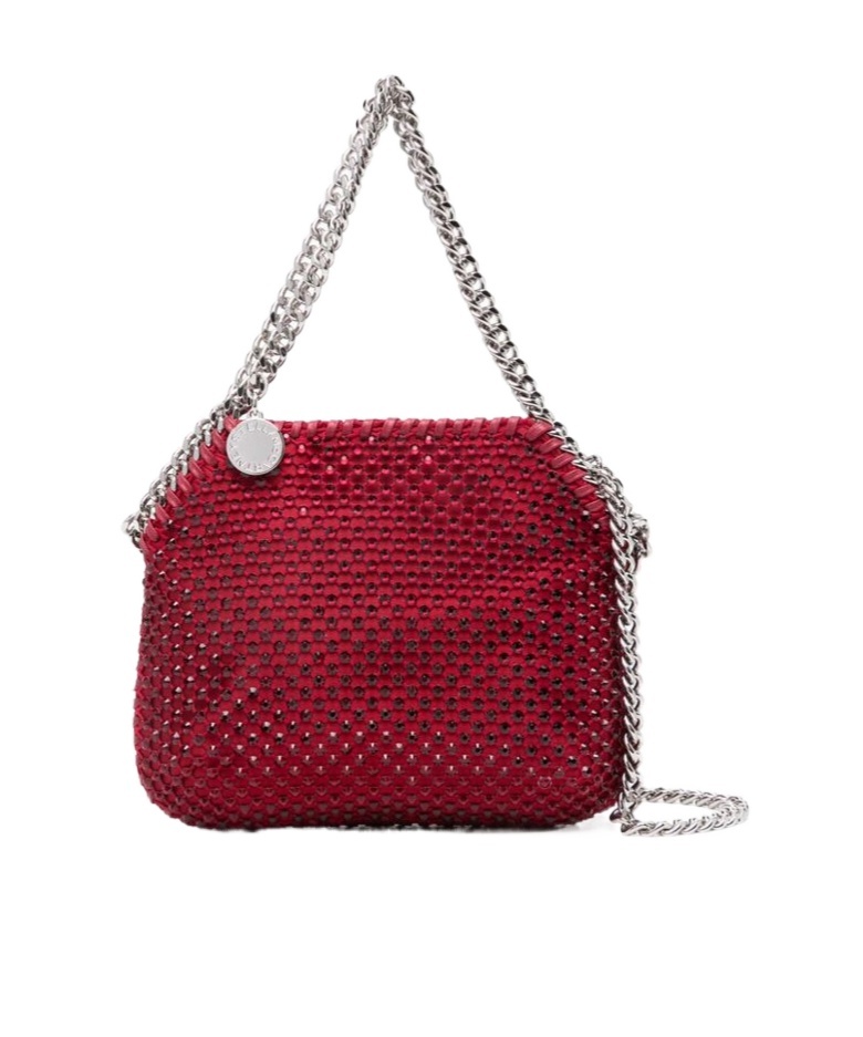 Stella Mccartney Falabella Crystal Mesh Mini Shoulder Bag In Red