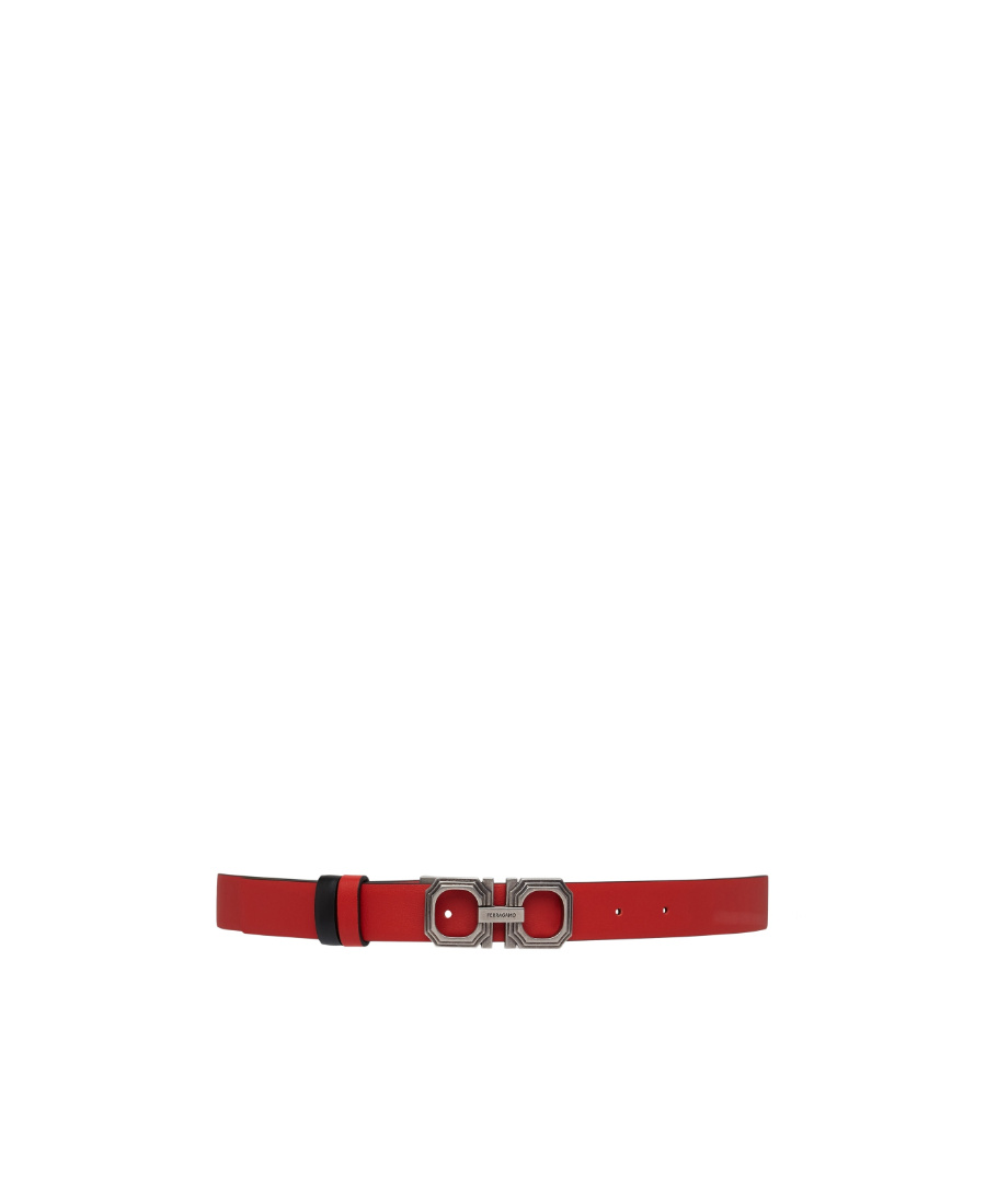Ferragamo Gancini Belt Buckle Double-sided Belt In Red