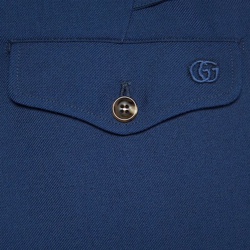 Gucci Gg-embroidered Wool Trousers In Blue