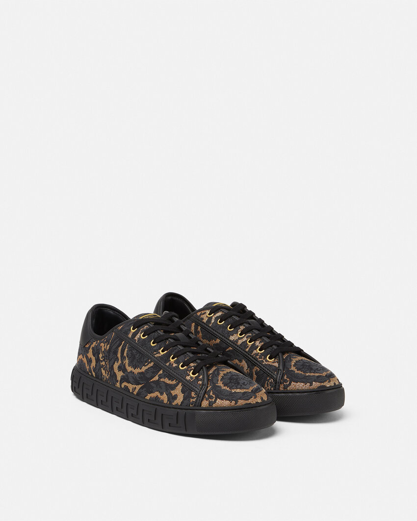 Versace Barocco-jacquard Greca Sneakers In Black