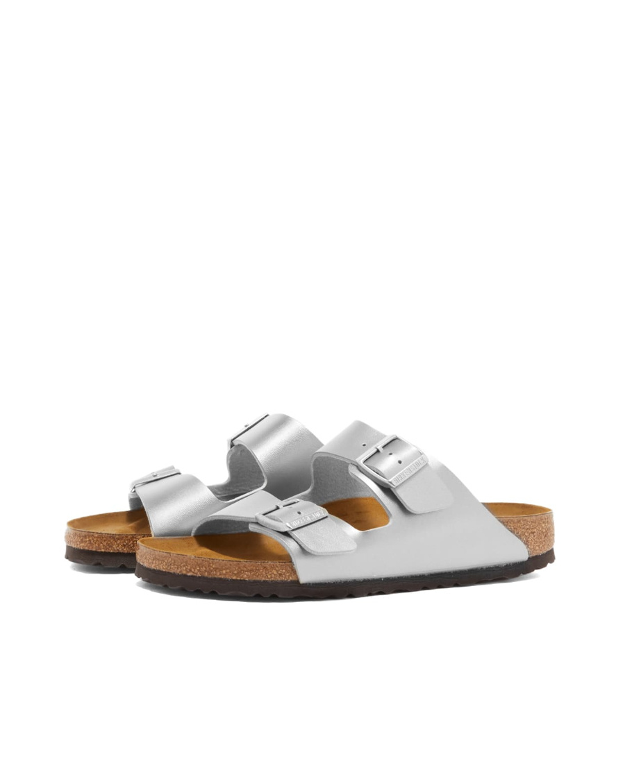 Birkenstock Glitter Double-buckle Flat Sandals In Silver