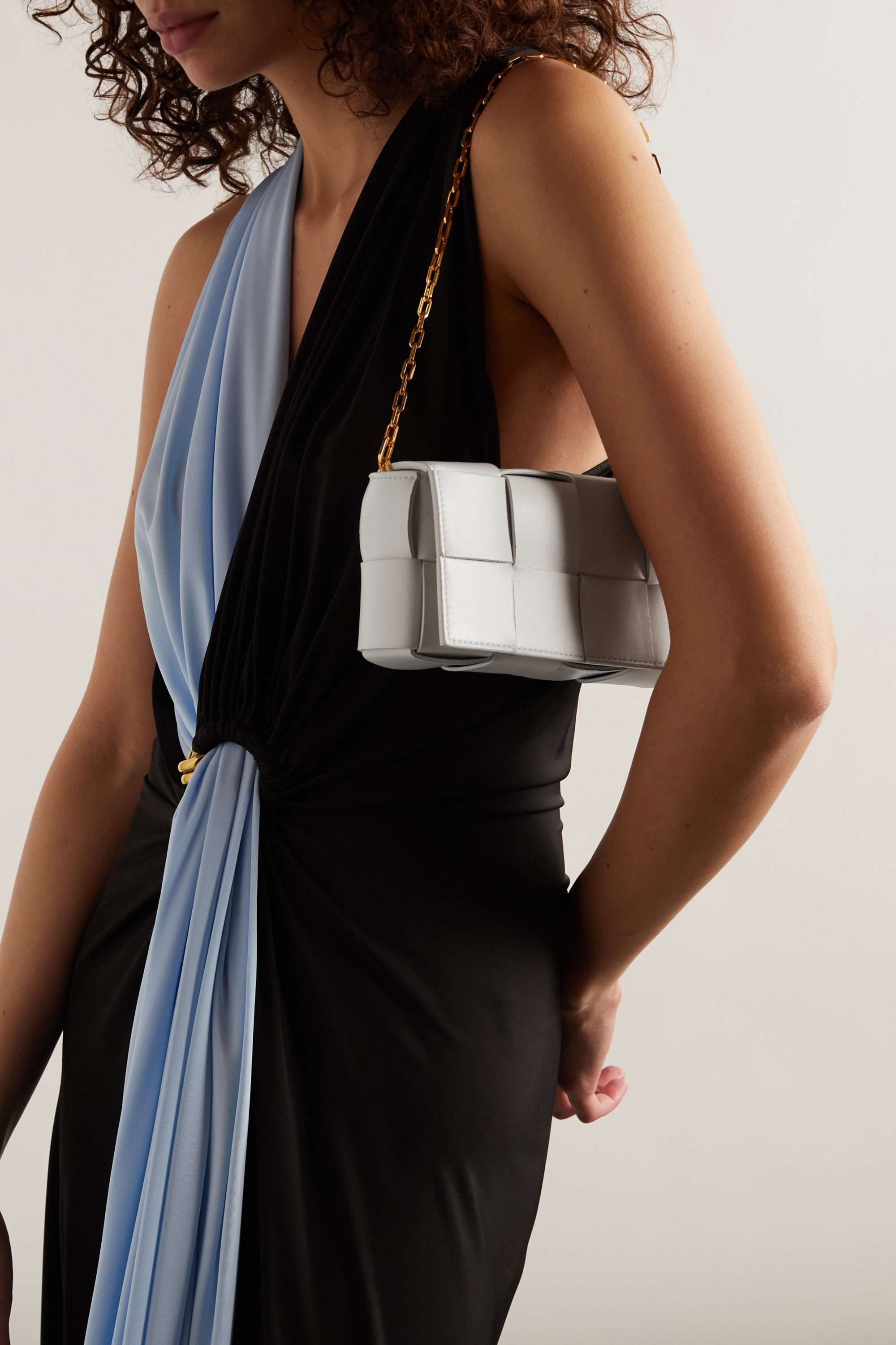 Bottega Veneta Cassette Chain Shoulder Bag In White
