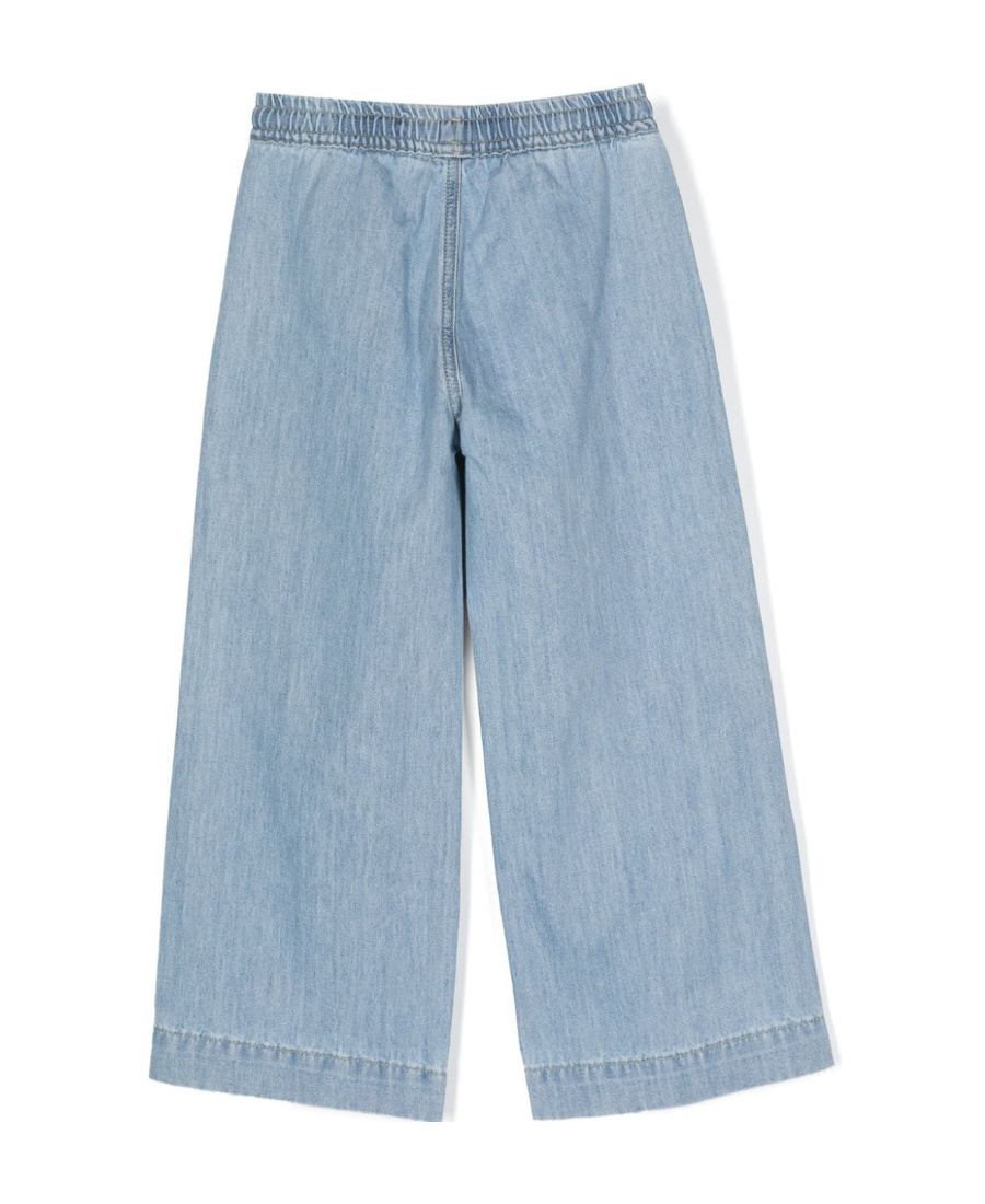 Palm Angels Girls Track Wide Leg Chambray Pants In Blue