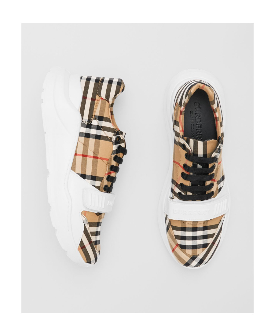 Shop Burberry Vintage Check Low-top Sneakers In Brown