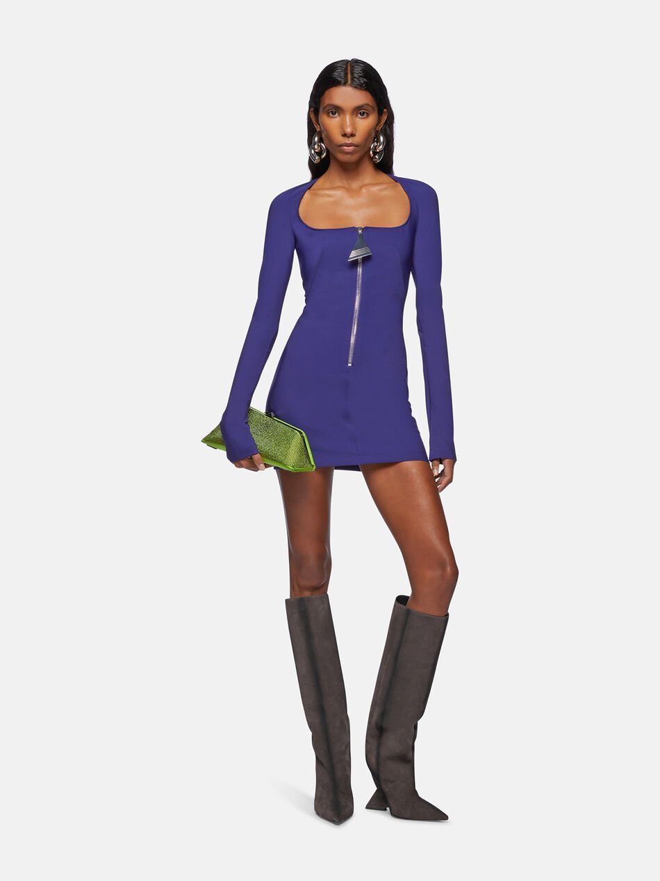 Shop Attico The Crepe Zip Mini Dress In Blue
