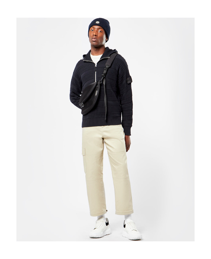 Stone Island Graphic-print Knitted Hoodie In Black