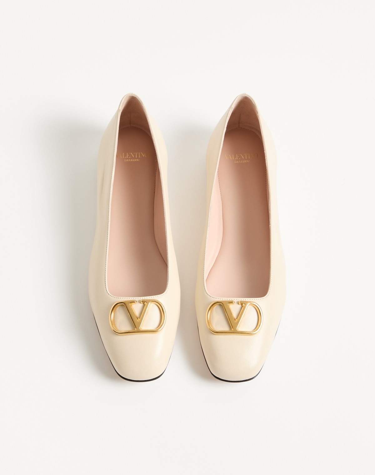 Valentino Garavani Vlogo White Lamb Leather Goat Leather Classic Ballet Flats In Neutral