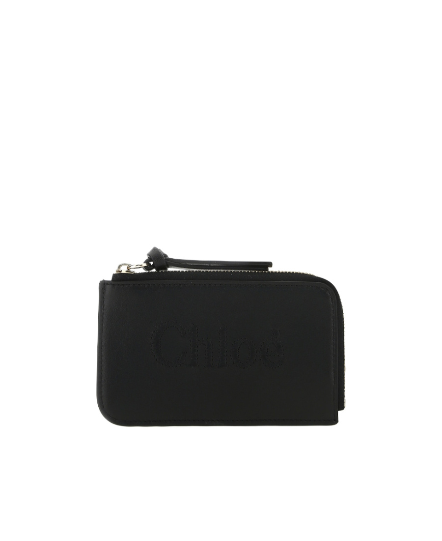 Chloé Logo-embroidered Zipped Purse In Black