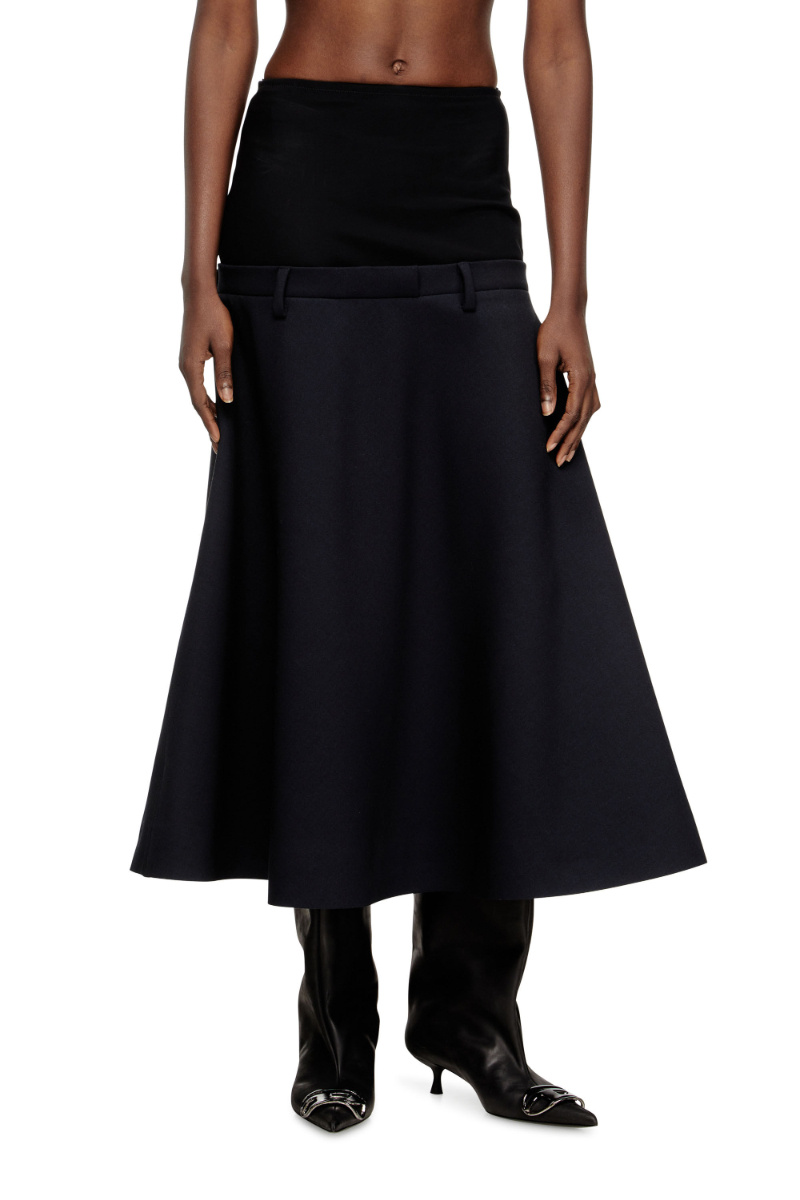 Diesel Drop-waist Skirt In Neoprene-bonded Fabric In Black