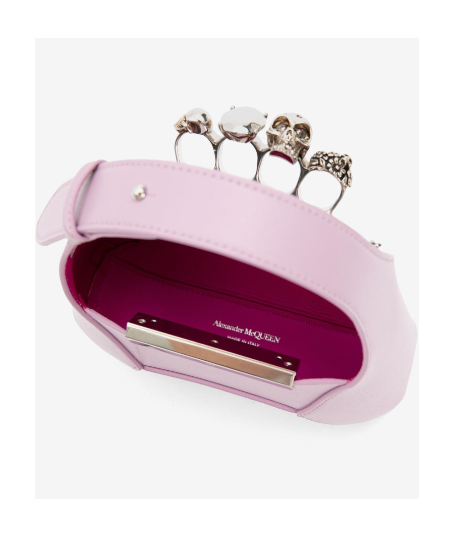 Alexander Mcqueen Skull Jeweled Mini Chain Hobo Bag In Pink