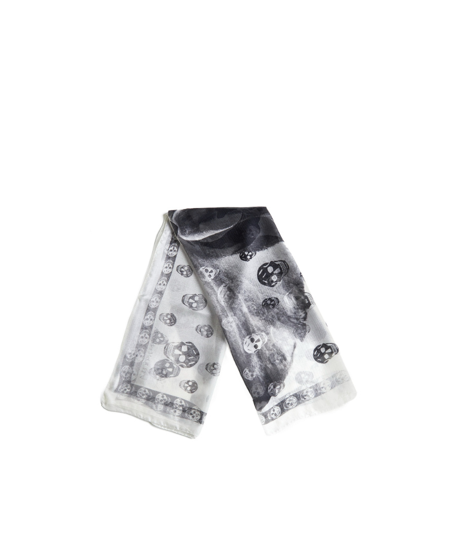 Alexander Mcqueen Orchid Classic Skull Silk Scarf In White