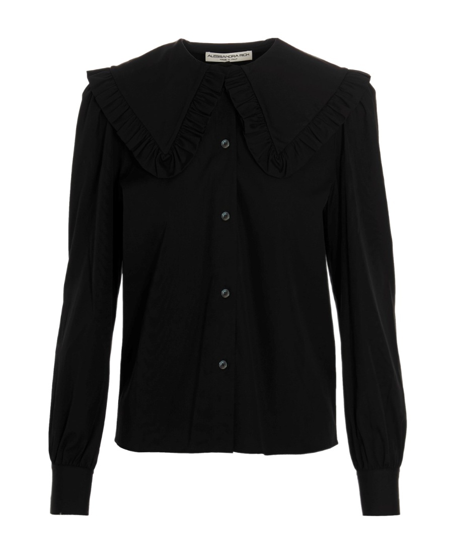 Alessandra Rich Ruffle Collar Cotton Shirt In Black