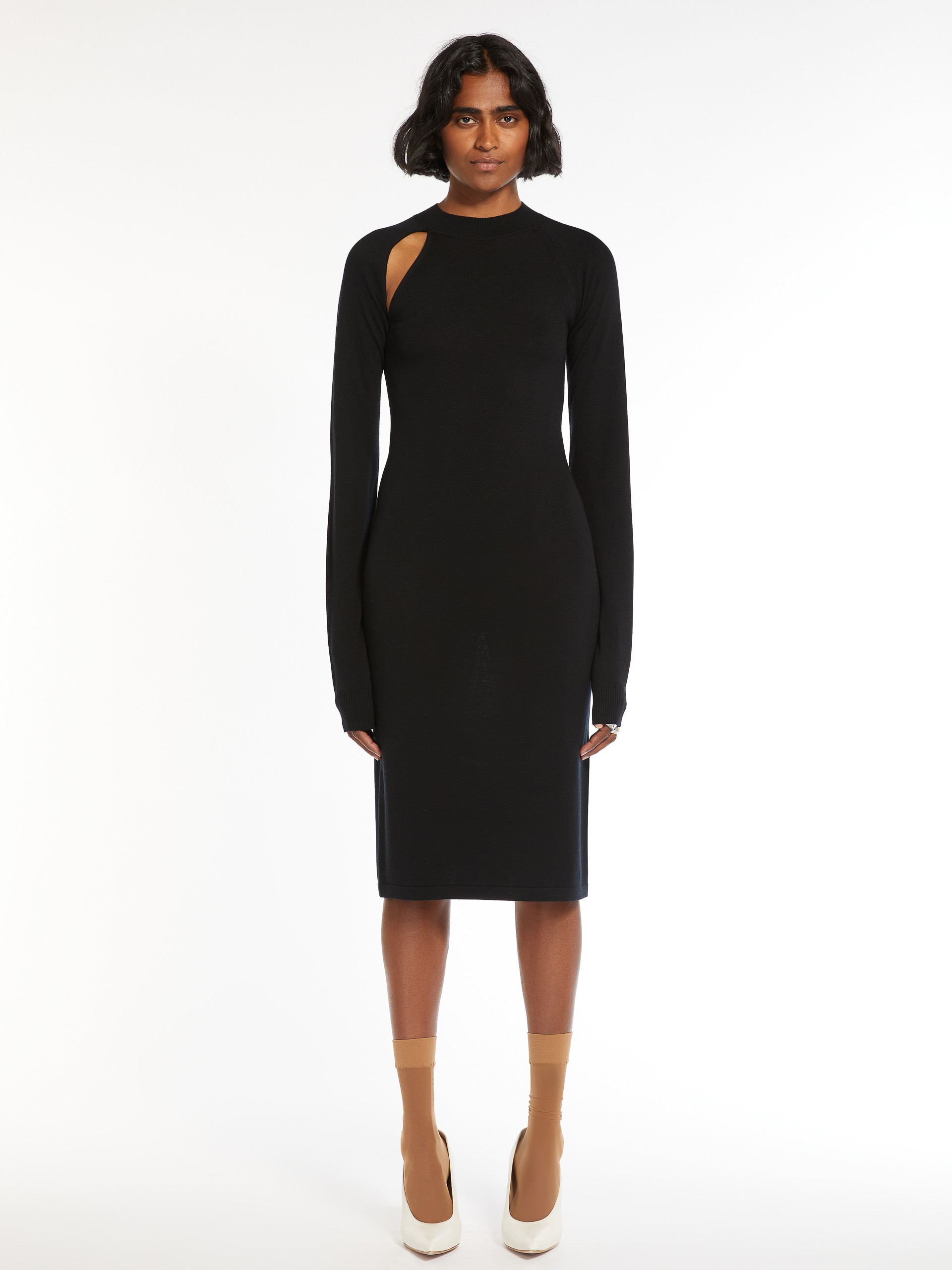 Sportmax High-necked Long-sleeved Wool Dress In Black