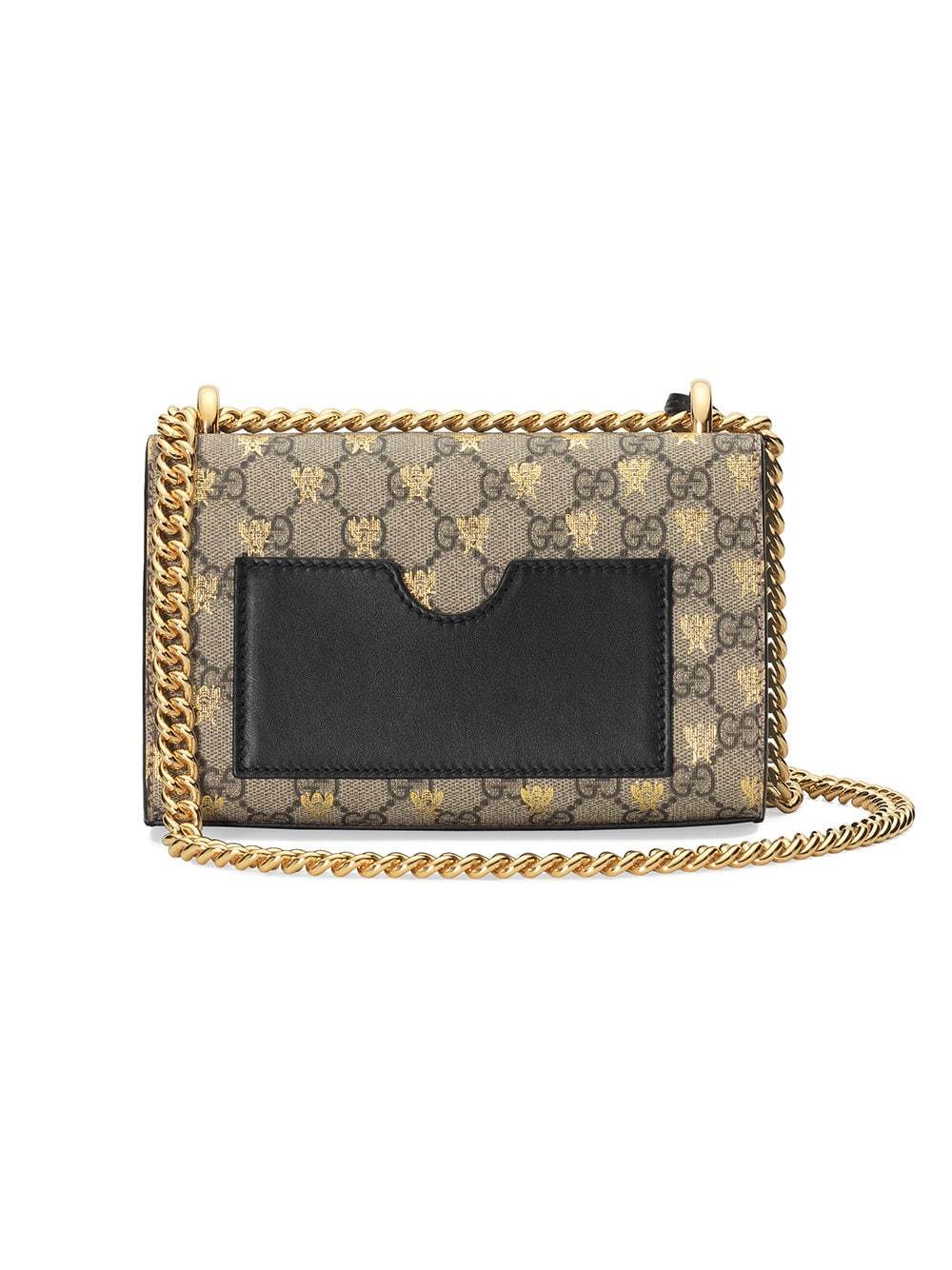 Gucci Gold Gg Bees Padlock Small Shoulder Bag In Brown