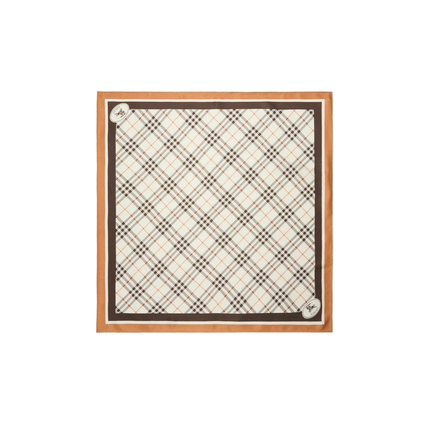 Burberry Check Knight Stamp Silk Scarf In Brown