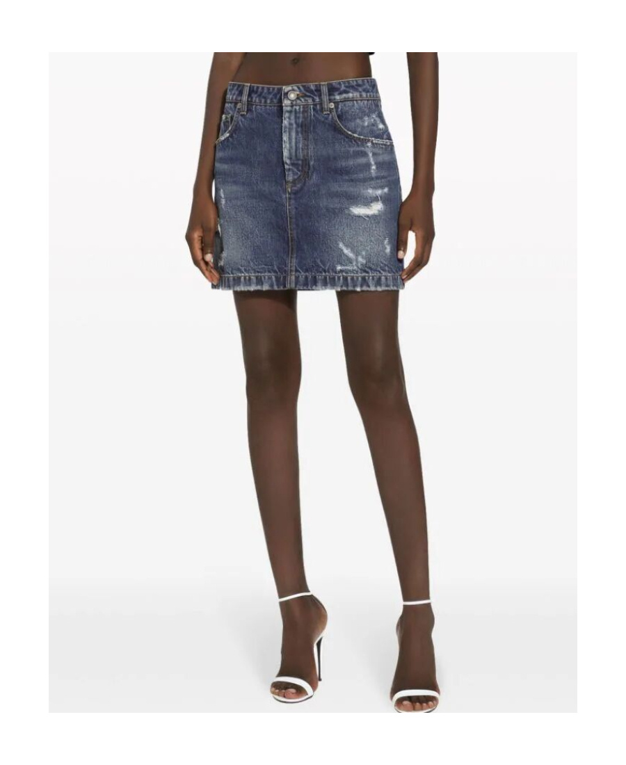 Shop Dolce & Gabbana Distressed-finish Denim Miniskirt In Gray