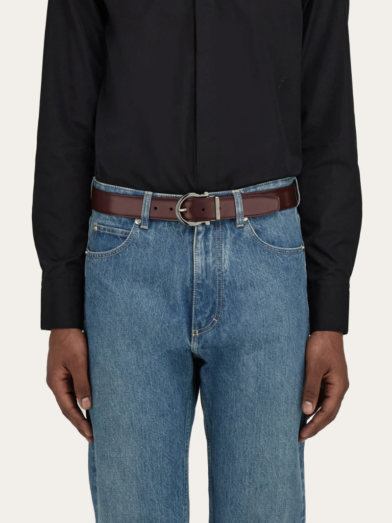 Ferragamo Reversible And Adjustable Gancini Belt In Brown